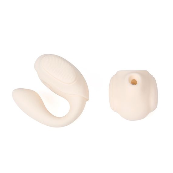 Вібратор 3-в-1 BeYourLover TILLY з вакуумом, додатком, пульсацією та управлінням стисканням, бежевий Sex Aura | Зображення 3