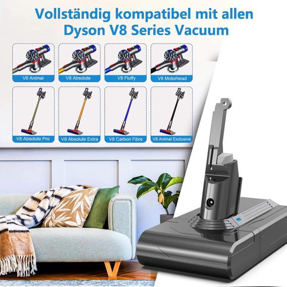 Аккумулятор для пылесоса Dyson V8 с 2 фильтрами 21,6V 6000 mAh сменная батарея для Absolute Animal Fluffy SV10 | Зображення 3