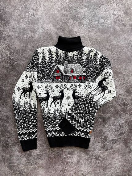 Мужской новогодний свитер Олени домик PA0001 цвет черный, размер L | Зображення 2