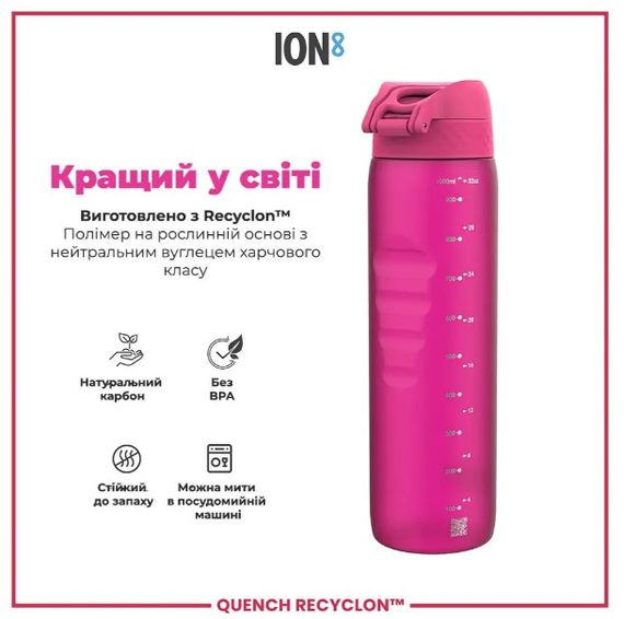 Пляшка для води ION8 1000 мл (ЕКО пляшка) BPA Free Pink (I8RF1000PIN) | Зображення 1