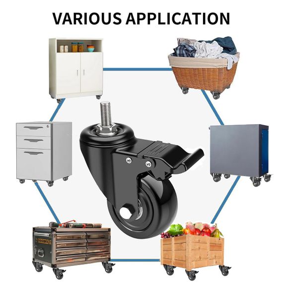 Ролики мебельные поворотные 50 мм с тормозом 4 шт, усиленные транспортные до 300 кг для мебели столов ящиков | Зображення 6