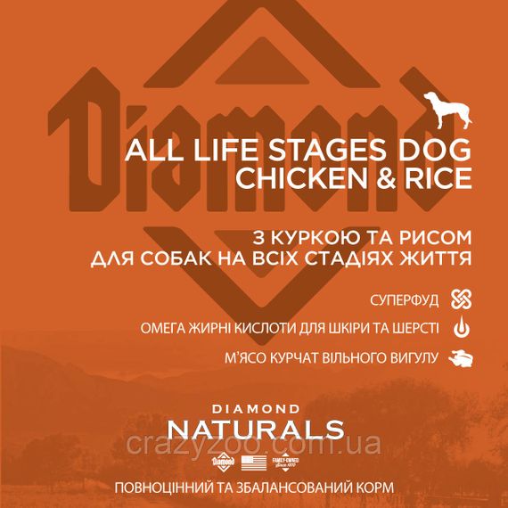 Сухий корм для собак Diamond Naturals All Life Stages Dog Chicken&Rice з куркою та рисом 2 кг dn10072-HT18p | Зображення 1