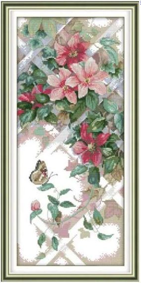 Набір для вишивання за нанесеною на канву схемою "Butterfly over Flowers 15". AIDA 14CT printed, 22*49 см