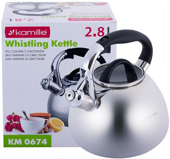 Чайник Kamille Whistling Kettle 2.8л з нержавіючої сталі зі свистком і скляною кришкою | Зображення 4