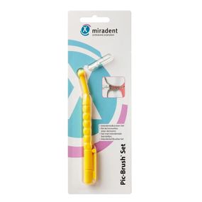Тримач для йоржика Miradent Pic Brush-Set жовтий + білий йоржик в комплекті