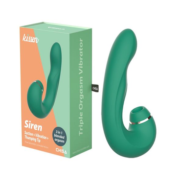 Вибратор двойной стимуляции Chisa Kissen Siren с вакуумом и вибрацией, зеленый Sex Aura