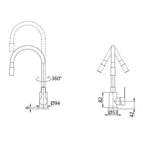 Змішувач для кухні Brinex Pure 015F3 з гнучким виливом   Black Matt BRIPUR015F3BLM | Зображення 1