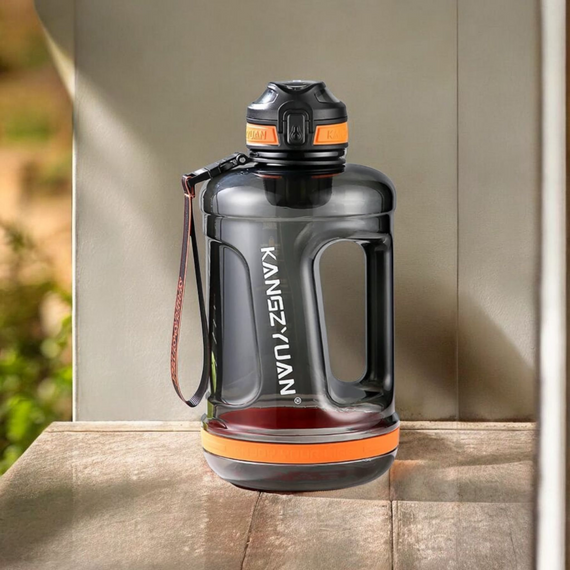 Еко-пляшка KANGZYUAN 2200 мл (2.2 л) — Чорна Tritan BPA-free, ударостійка, спортивна з ручкою та ремінцем | Зображення 8