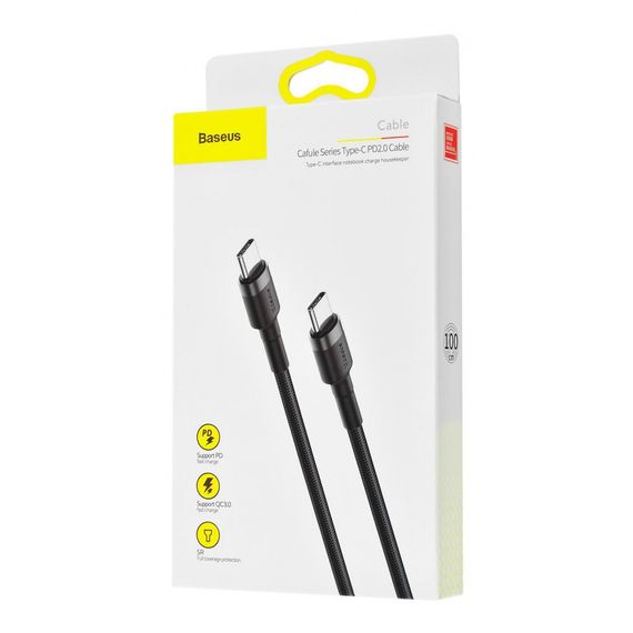 Кабель Baseus Cafule Type-C to Type-C PD 2.0 60W (1m), Чорно-червоний, 1.0 м | Зображення 1