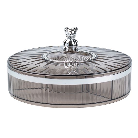 Конфетница пластиковая на 4 отделения круглая 26 см Серая HP48629S