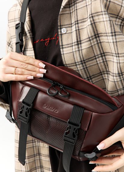 Велика жіноча поясна сумка бананка Sambag DynamicDart марсала 38 × 21 × 7 см (80411120) | Зображення 3