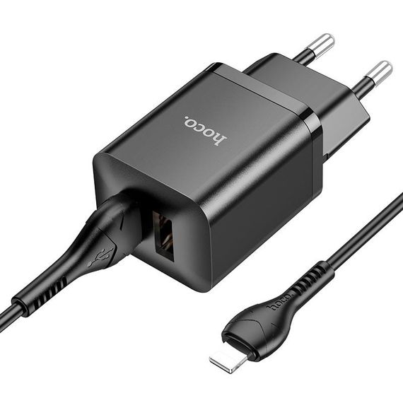 Набір СЗУ HOCO N25 + кабель Lighting, 2xUSB, 2.1A, кабель 1м, Black, Blister | Зображення 3