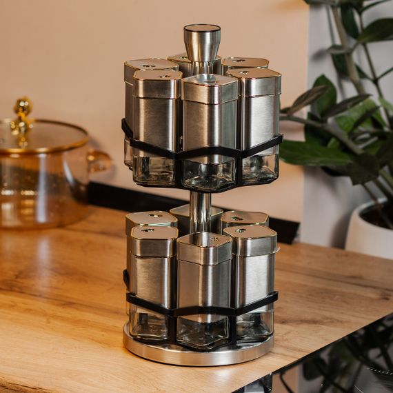 Набор для специй на подставке 12 баночек по 120 мл, хром с золотом HP1321 | Зображення 5