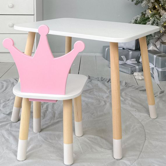 Прямокутний стіл і стільчик дитячий рожева корона. Столик для уроків, ігор, їжі | Зображення 3