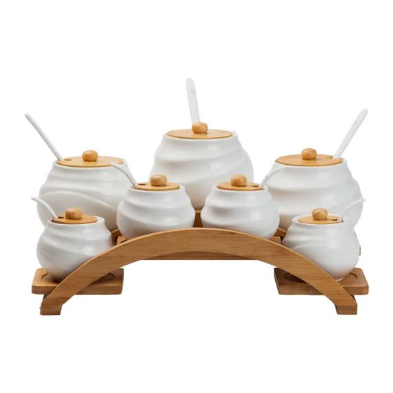 Банки для сипучих продуктів 7 штук по 200 мл та 500 мл на бамбуковій підставці HP1231