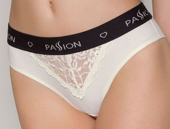 Трусики с широкой резинкой и кружевом Passion PS001 PANTIES, Экри, XL, XL | Зображення 1