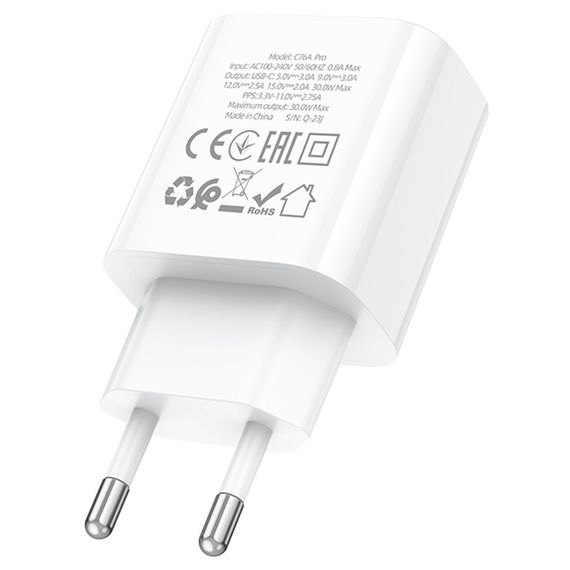 СЗУ 110-240V HOCO C76APro, USB-C, PD30W, PPS, QC3.0, White, Box | Зображення 6