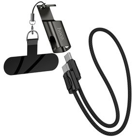 Дата кабель Hoco X126 Experto Type-C to Type-C 60W + Phone Holder & Lanyard (0.35m) Black