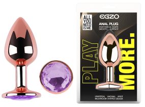 Анальная пробка с кристаллом EGZO - Rose Gold Round Plug Amethyst size M Sex Aura