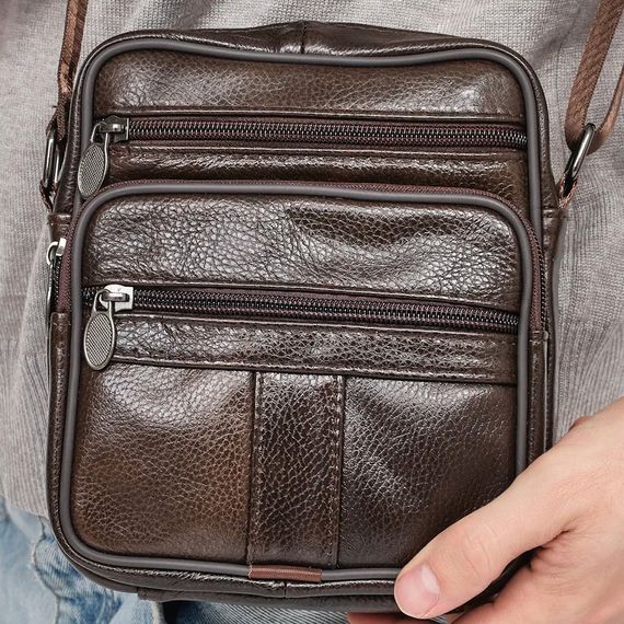 Сучасний месенджер, Чоловіча стьобана сумка через плече, Сумка месенджер шкіряна Чоловіча чорна WN-47 | Зображення 4