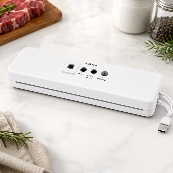Вакуумний пакувальник RED AN373 для сухих і вологих продуктів, 90 Вт, до 60 кПа, USB, білий | Зображення 1