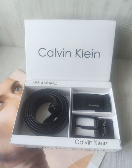 Чоловічий шкіряний набір Calvin Klein двосторонній ремінь+дві пряжки black/brown