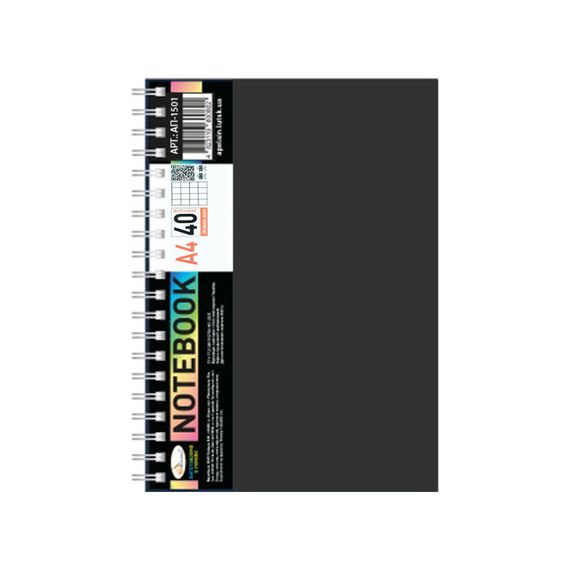 Блокнот А4 АП-1501(Black) 40 листов, пружина сбоку