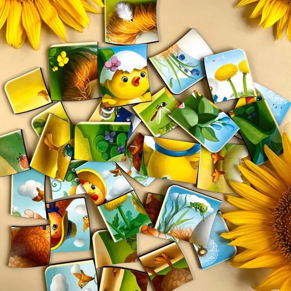 Деревянная настольная игра "Этапы развития курочки" Ubumblebees (ПСФ018) PSF018 сортер-пазл | Зображення 1