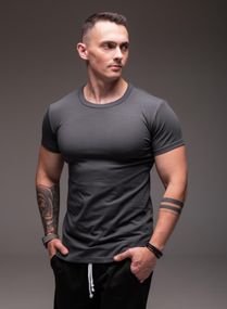 Мужская приталенная футболка классическая RA2257 размер М, цвет темно-серый