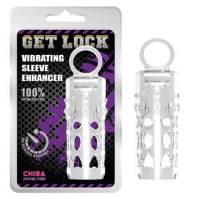Насадка на член рельєфна Chisa Get Lock з кільцем на мошонку та місцем для вібропулі, прозора Sex Aura