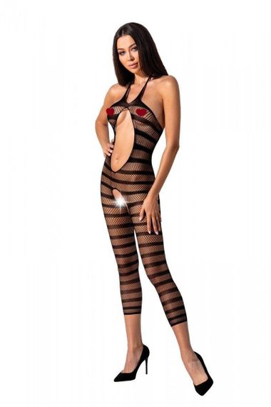 Сетчатый бодистокинг с открытым животом Passion BS081 black sexstyle