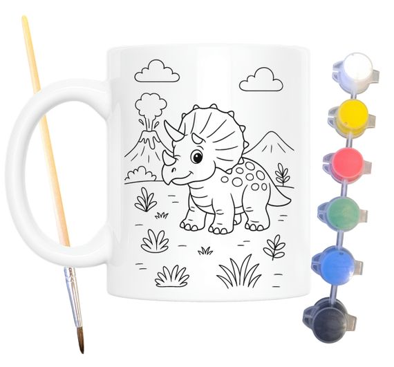 Набір для творчості кружка розмальовка Динозавр Трицератопс 330 мл біла (КР0155)