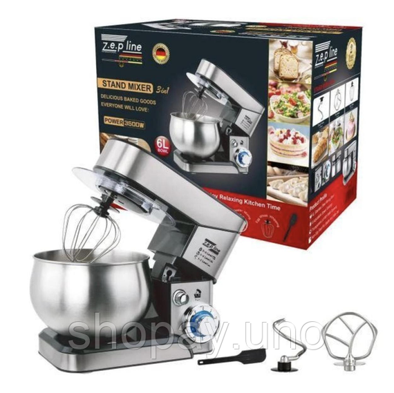 Планетарный миксер тестомес Zepline ZP-105  из нержавеющей стали Кухонный комбайн с чашей на 6л мощностью 3500 Вт