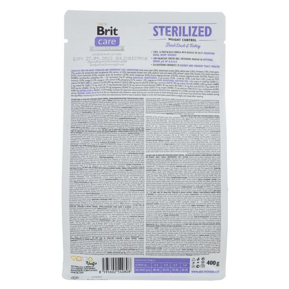 Корм сухий Brit Care Cat Grain Free Sterilized Weight Control для стерилізованих котів з надмірною вагою качка та індичка 40 | Зображення 2