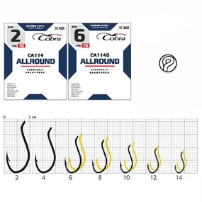 Крючки рыболовные Cobra Кобра ALLROUND сер. CA114G разм. 012 10 шт в упаковке.