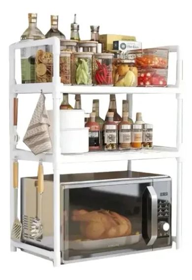 Универсальная полка-стеллаж для микроволновки 2 уровня 48х26х71 см YH-6616-2 белая | Зображення 2