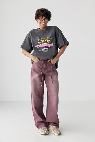 Футболка вільного фасону  із принтом авто - темно-сірий цвет, ONE SIZE (є розміри) | Зображення 2