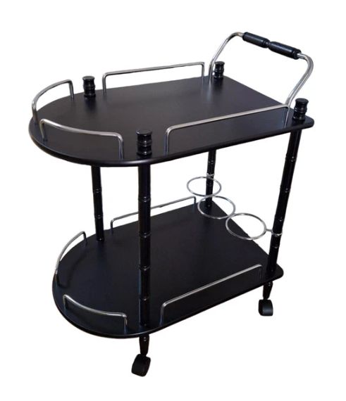 Столик сервірувальний на коліщатках дерев'яний чорний Onder Mebli 122832K з підставкою для вина