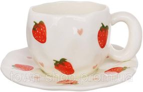 Чайная керамическая чашка "Strawberry" 350мл с блюдцем BD-992-832