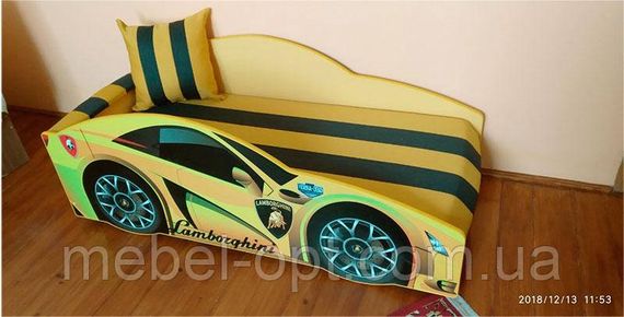 Кровать машинка серия Элит модель Lamborghini желтая со спортивным матрасом и подушкой | Зображення 2