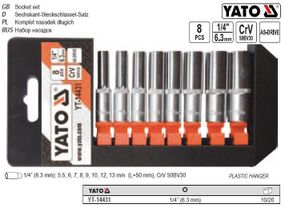 Набор головок торцевх удлиненных YATO Польща 1/4" М 5,5-13 l=50 мм 8 штук YT-14431