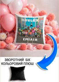 Подушка плюшева Мерч Крафт Дизайн з принтом roblox 2 імя Емiлiя чорний плюш квадратна 33х33 см