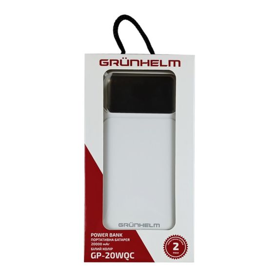 Power Bank - Портативна батарея 20.000 mAh. білий - GP-20WQC швидка зарядка 22.5W GRUNHELM | Зображення 5