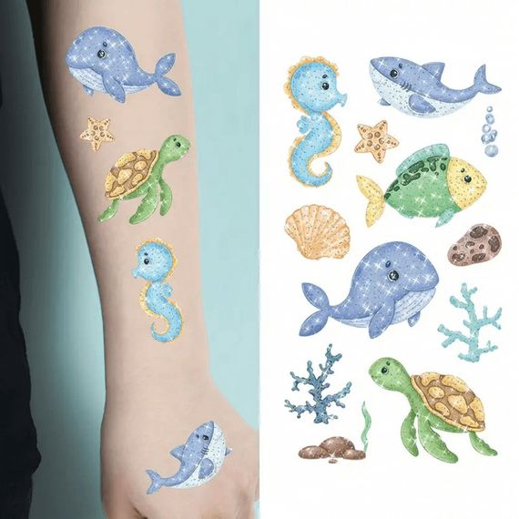Набір дитячих блискучих тимчасових тату «Морські тварини» kids-tatto-see-set10 | Зображення 1