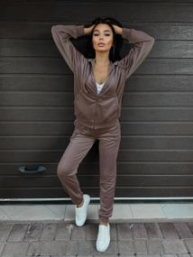 Женский велюровый спортивный костюм с кофтой на молнии размер L цвет мокко Vi114