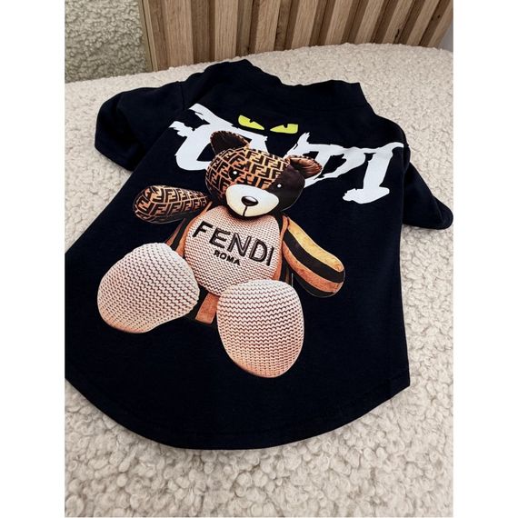 Брендовая футболка для собак и котов Fendi Teddy Bear Black | Стильная черная одежда для питомцев | Зображення 1