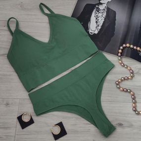 Комплект женского нижнего белья в рубчик S/M Зелёный