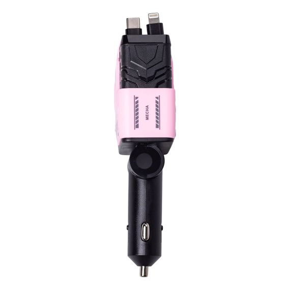 Автомобільний зарядний пристрій MECHA з висувними кабелями та портами USB/Type-C Рожевий HP-A1P | Зображення 3