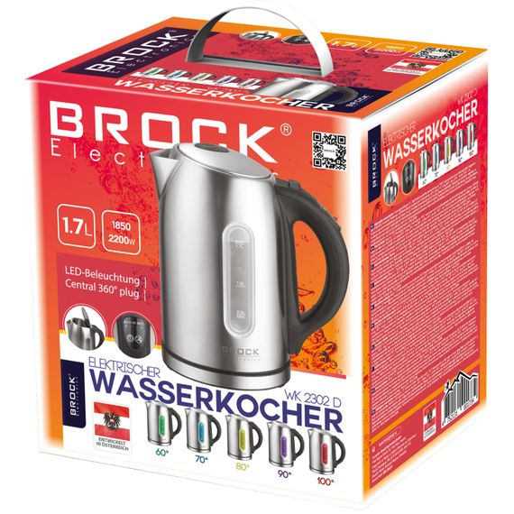 Електрочайник BROCK WK 2302 D 1850-2200Вт/ 1.7л/ встановлення температури нагріву/нерж.сталь | Зображення 1