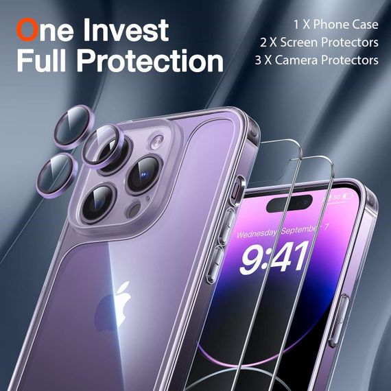 Чехол LK 3-в-1 для iPhone 14 Pro: защита экрана, объектива, противоударный, прозрачный | Зображення 3